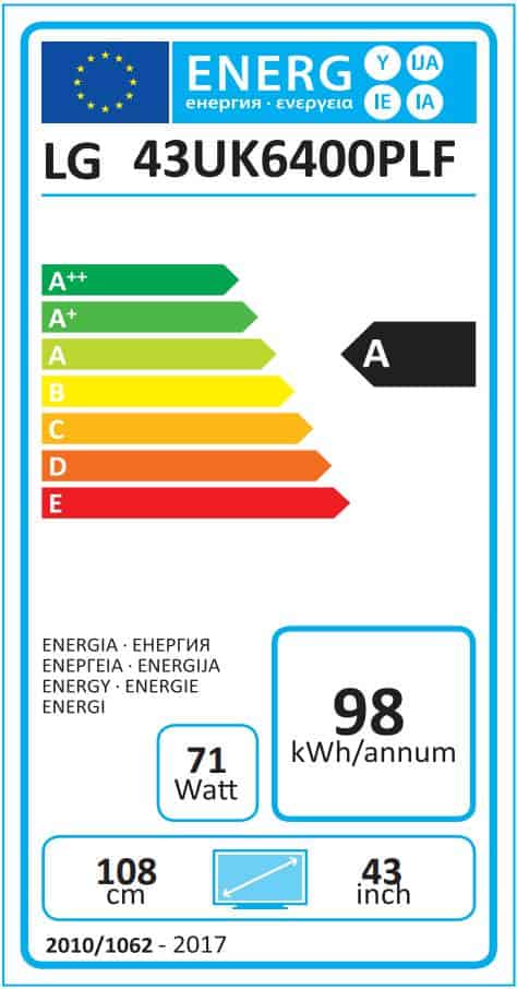 LG 43UK6400 Energielabel LG 43UK6400 Energielabel
