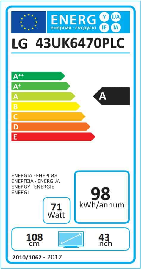 LG 43UK6470 Energielabel LG 43UK6470 Energielabel
