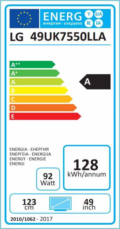 LG 49UK7550 Energielabel LG 49UK7550 Energielabel