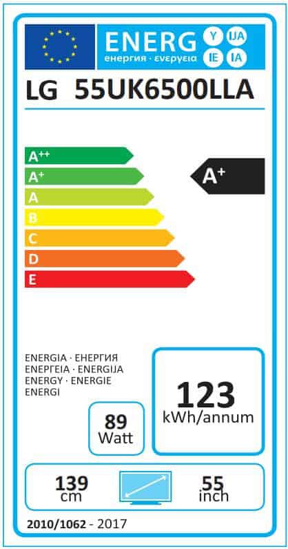LG 55UK6500 Energielabel LG 55UK6500 Energielabel