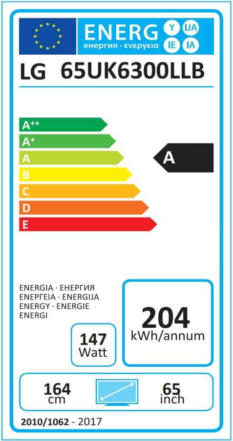 LG 65UK6300 Energielabel LG 65UK6300 Energielabel