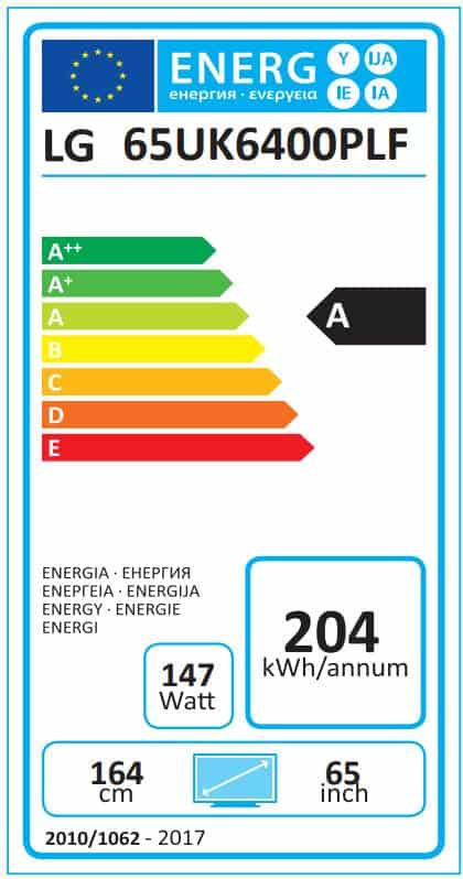 LG 65UK6400 Energielabel LG 65UK6400 Energielabel