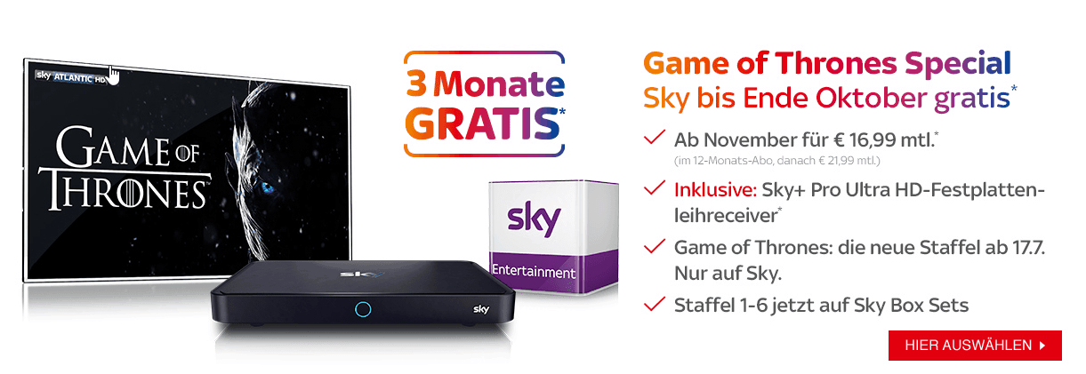 Sky Juli Angebot - Game of Thrones Special