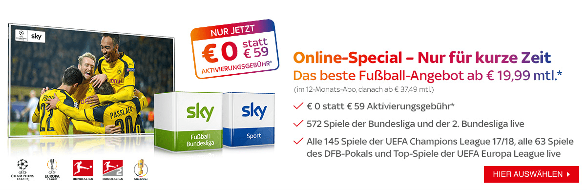 Sky Bundesliga ohne Aktivierungsgebuehr